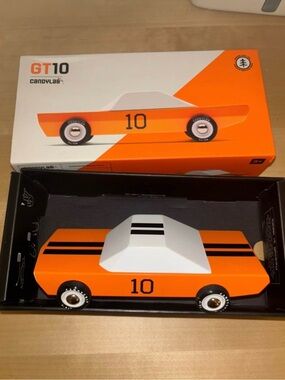 GT10 Wooden Toy Car — Orange & White Racer